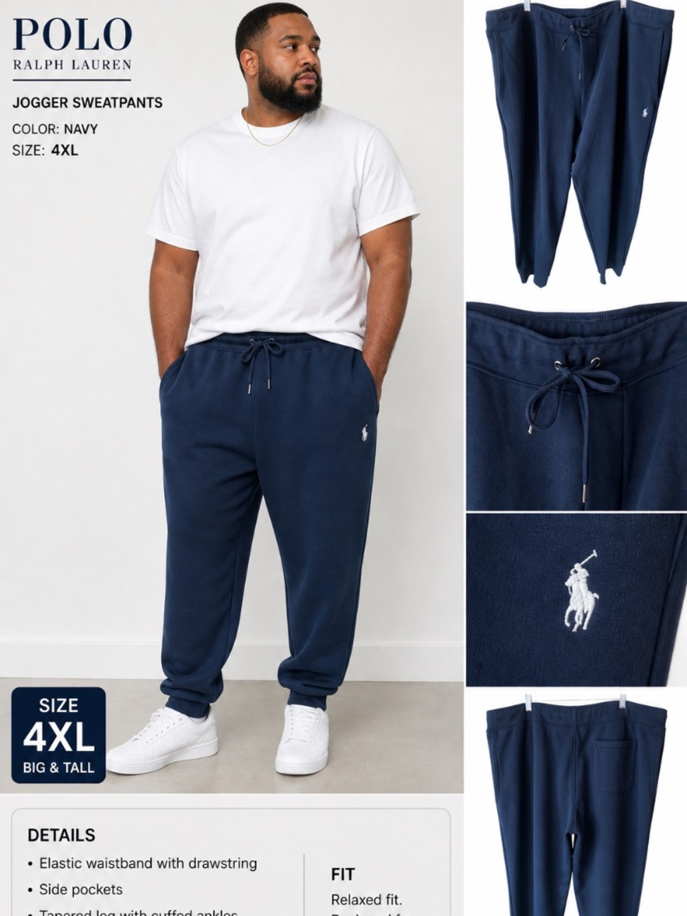 Polo Ralph Lauren Navy men’s Jogger Sweatpants Pony Logo Size 4XL
